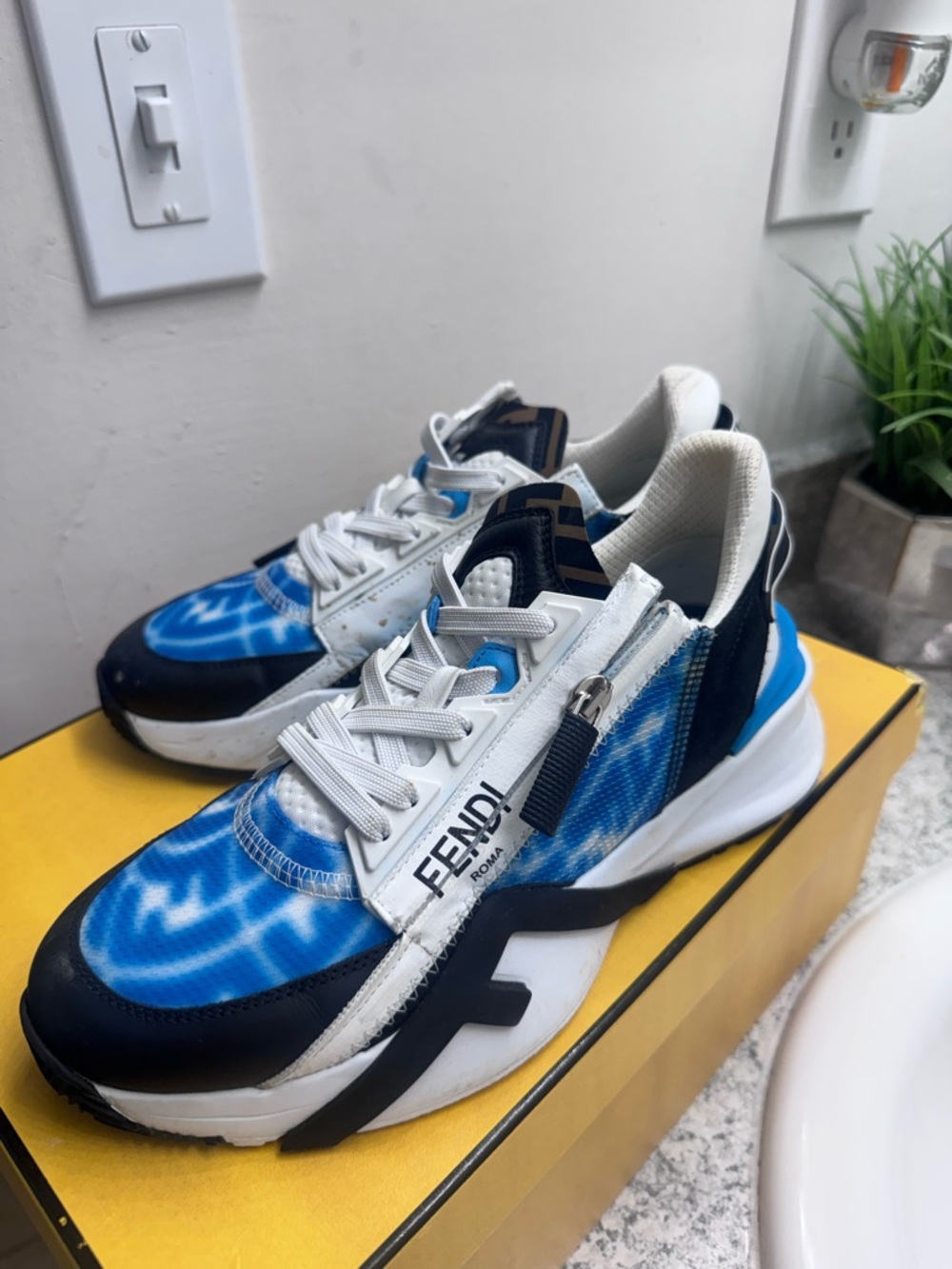 Fendi Blue White Navy Tie-Dye Zipper Runner Sneakers!
